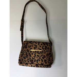 Nine West Y2K Leopard Print Fabric Crossbody Bag Brown Animal Print Gold